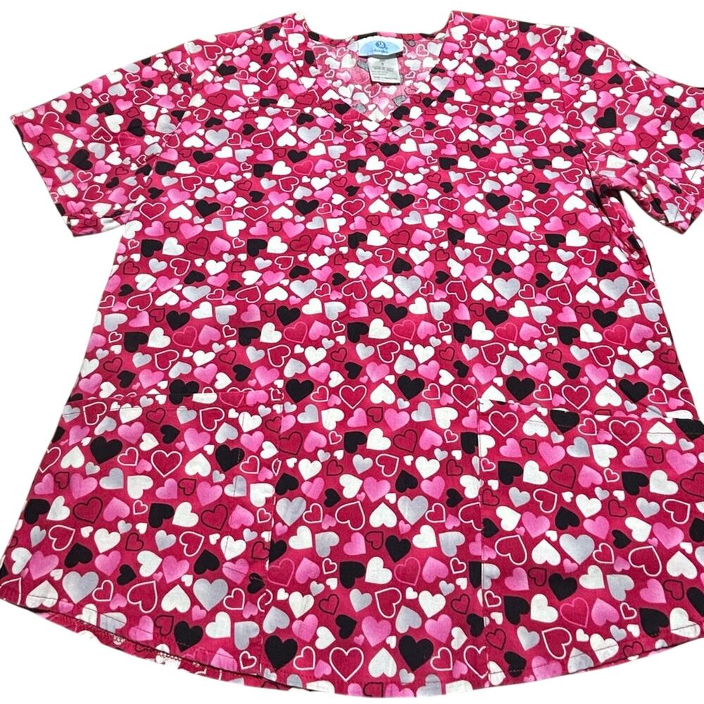 SB Scrubs Valentines Day hearts medical v neck scrub top size S